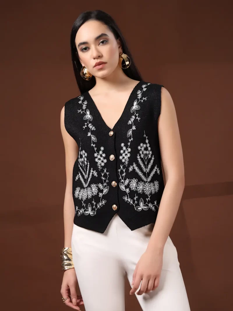 Floral Embroidered V Neck Top