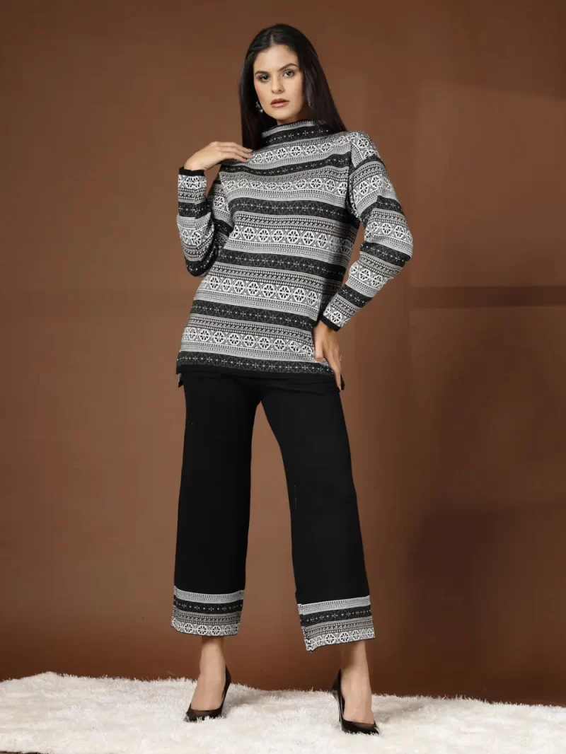 Green Luxe Winter Coord Set - Set Of Top And Pants