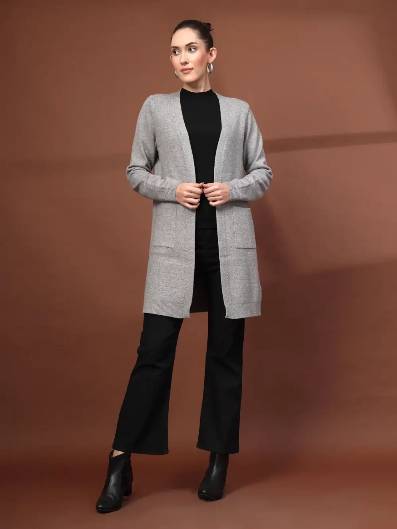 Women Self Design Open Front Longline Shrug