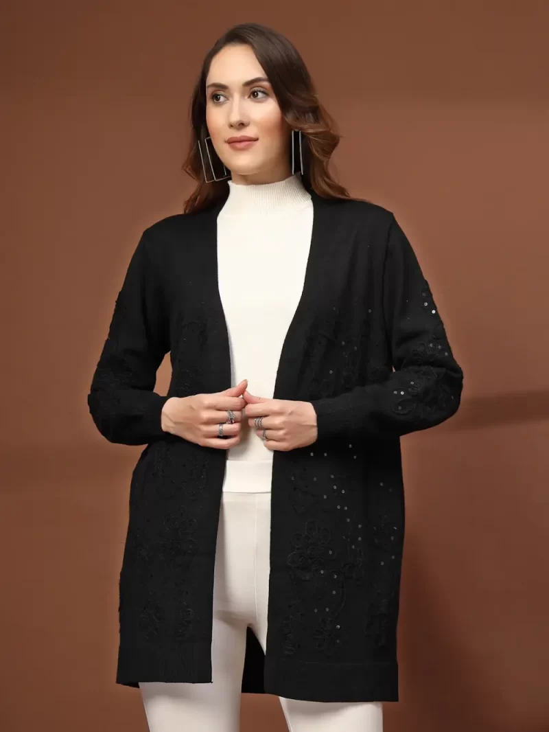 Women Longline Front Open Embellished Shrug