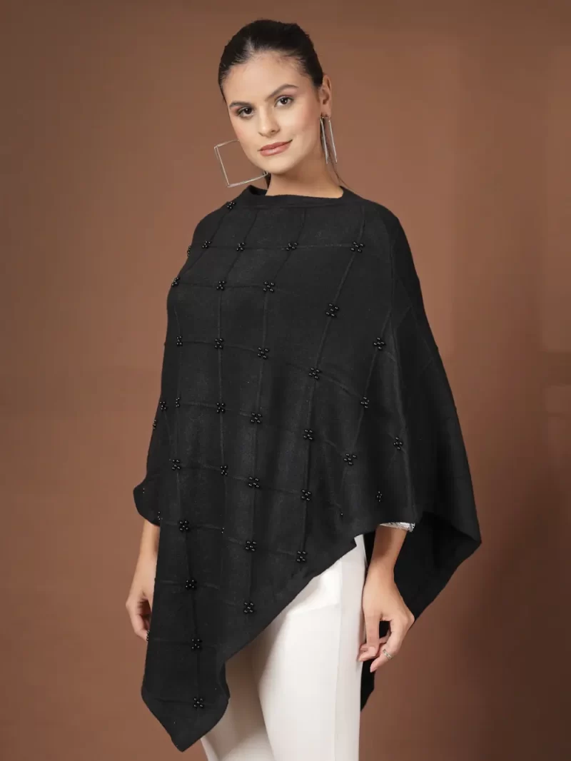 Women Boat Neck Asymmetric Poncho