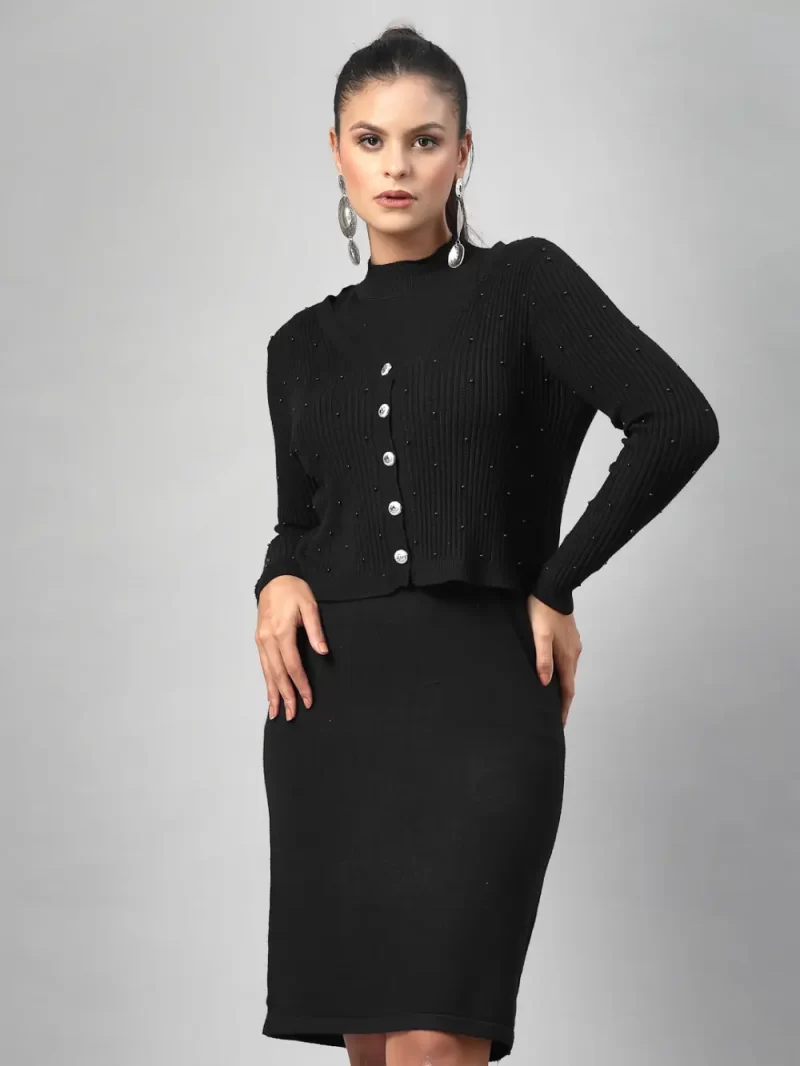 Women High Neck Bodycon Midi Dress With Jacket
