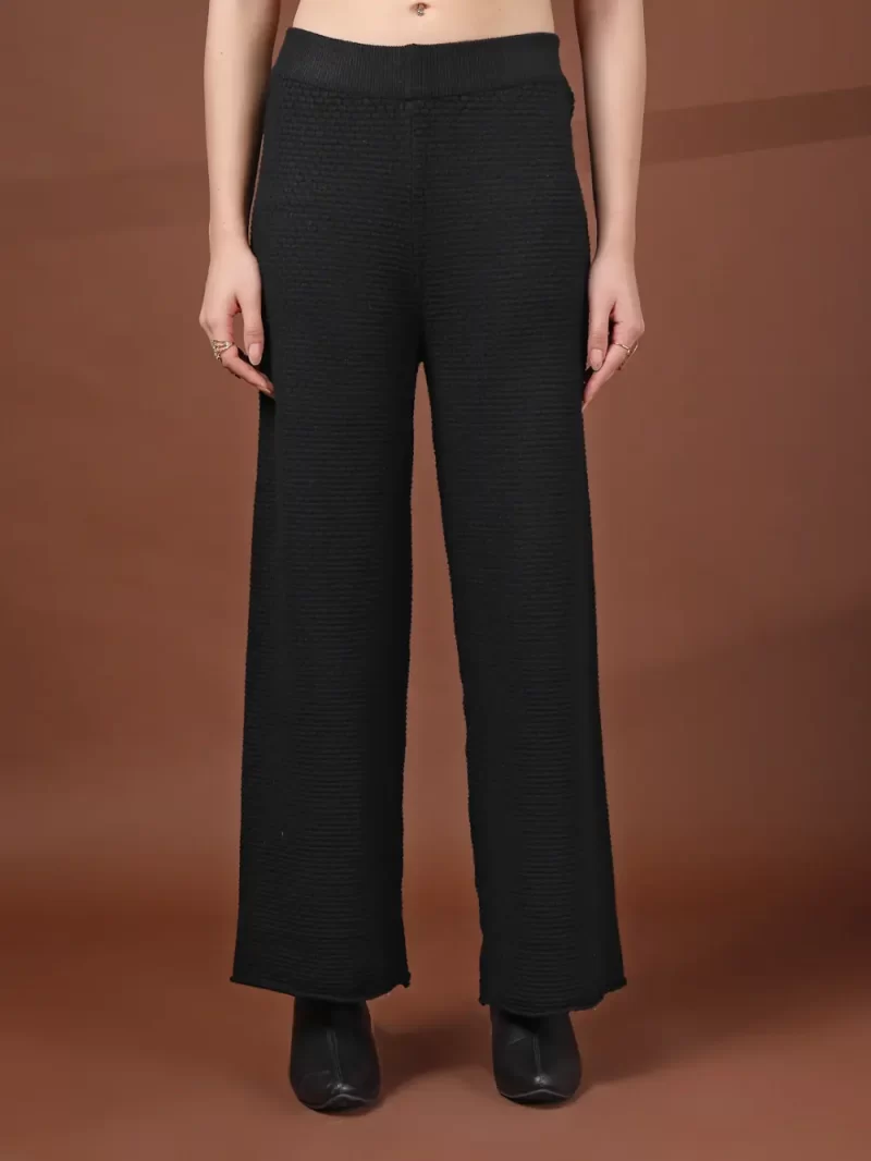 Women Flared Knitted Self Design Palazzos