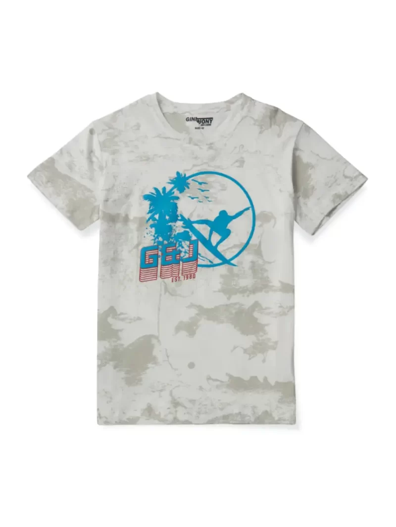 Gini And Jony Boys Off White Printed Cotton Half Sleeves T-Shirt