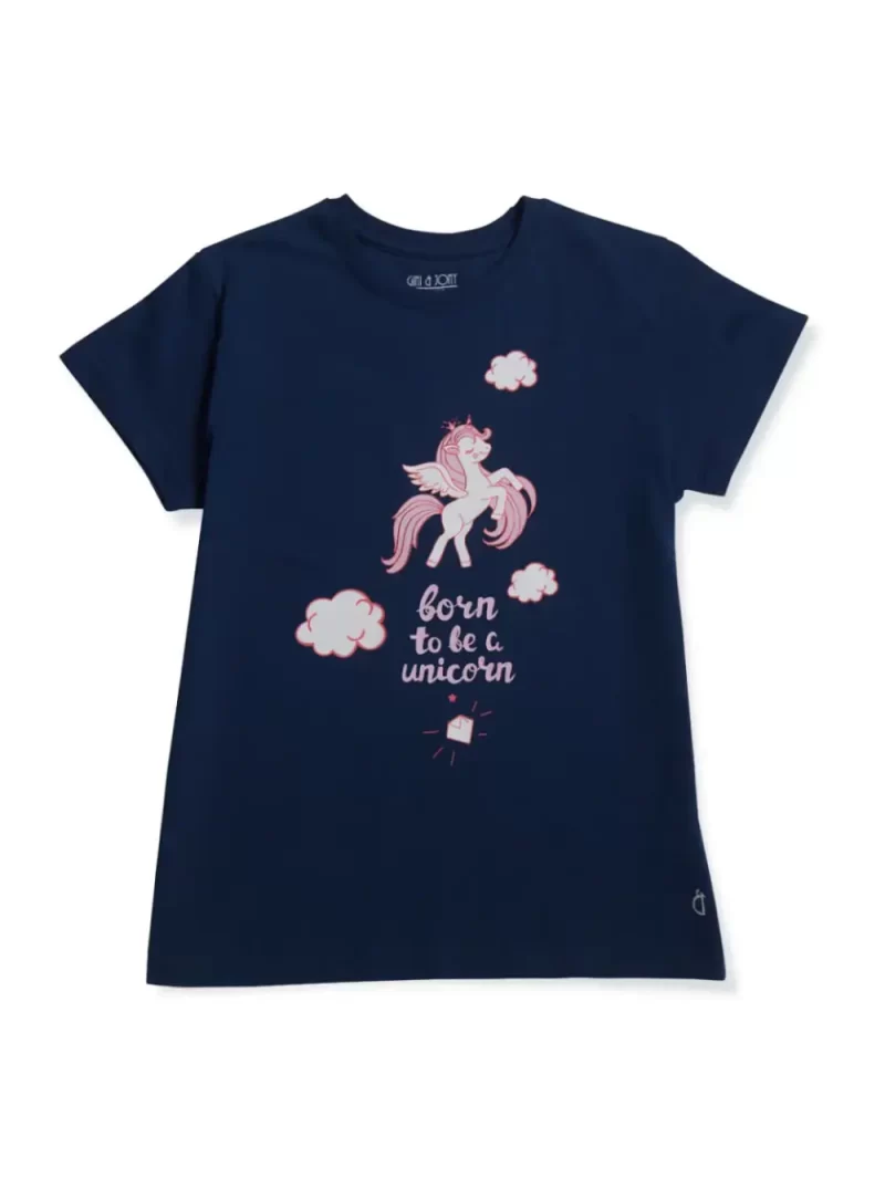 Gini And Jony Girls Blue Printed Cotton Half Sleeves Knits Top