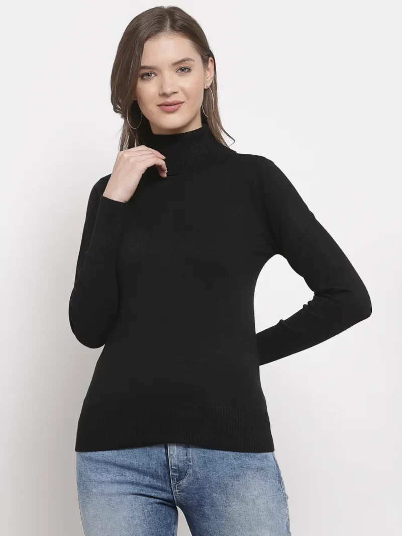 Women Solid Acrylic High Neck Top