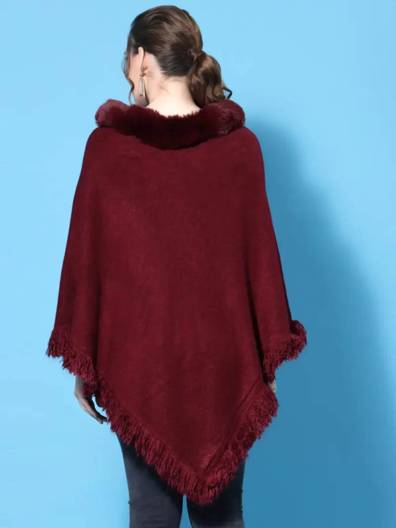 Poncho With Fur Neck & Shimmer Dot Design