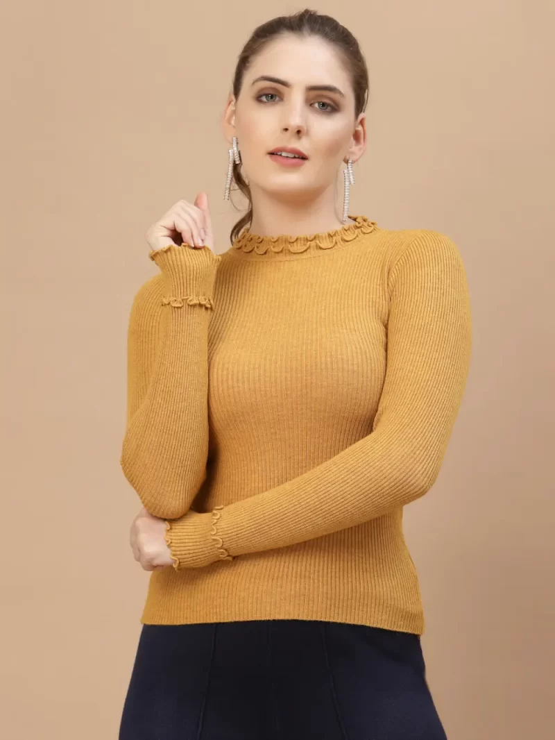 Women Mustard Ribbed Pullover