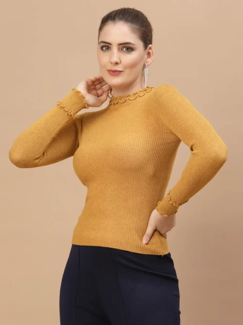Women Mustard Ribbed Pullover