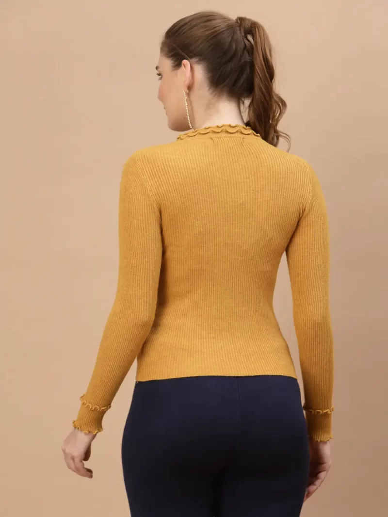 Women Mustard Ribbed Pullover