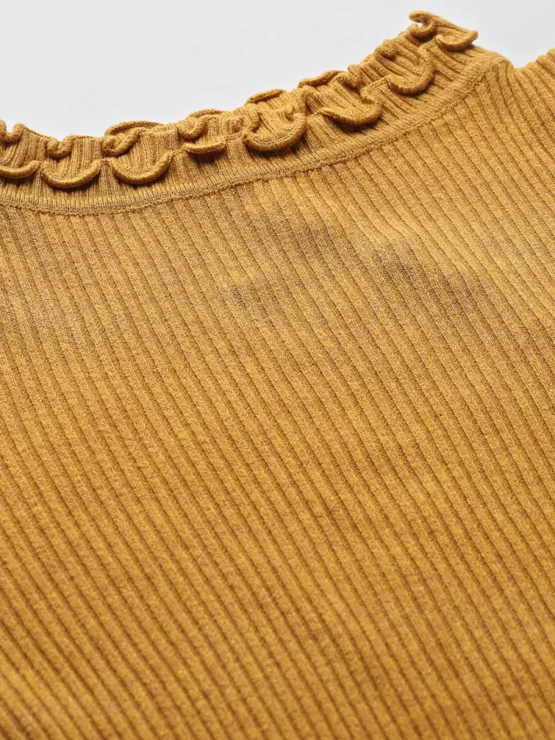 Women Mustard Ribbed Pullover