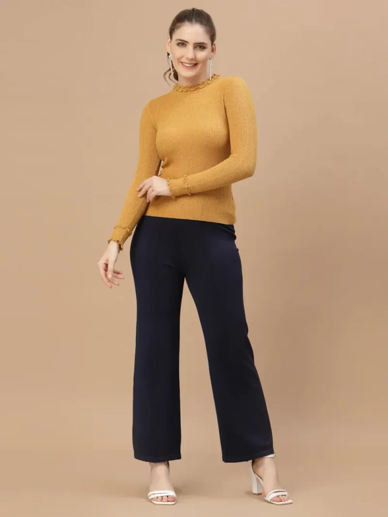 Women Mustard Ribbed Pullover