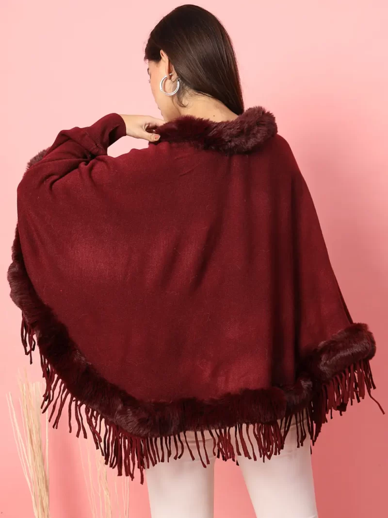 Women Maroon Solid Poncho