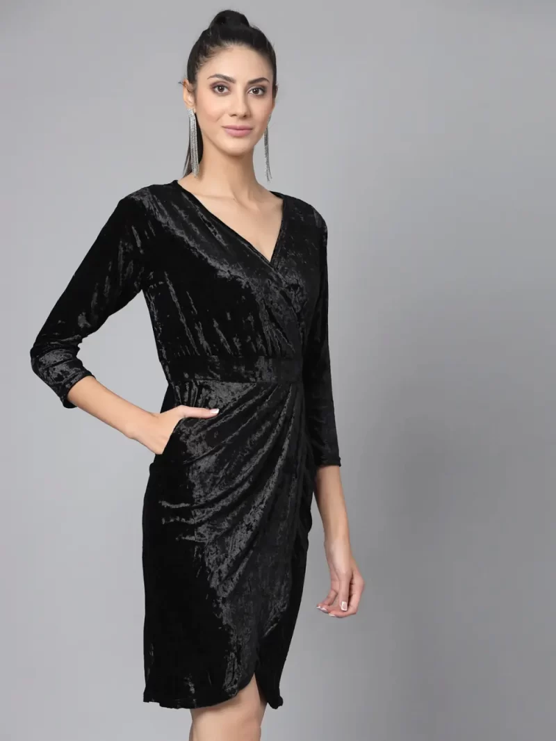 V Neck Wrap Tulip Hemline Dress