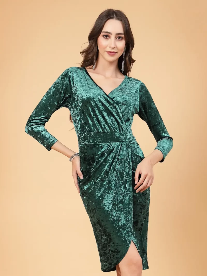 V Neck Wrap Tulip Hemline Dress