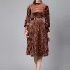 Self Design Puff Sleeves Fit & Flare Dress