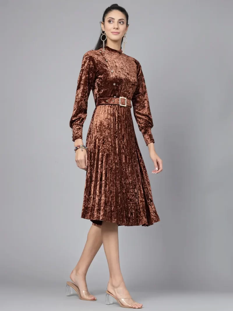 Self Design Puff Sleeves Fit & Flare Dress
