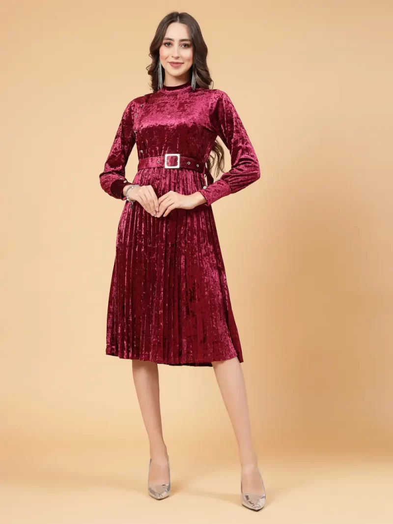 Self Design Puff Sleeves Fit & Flare Dress