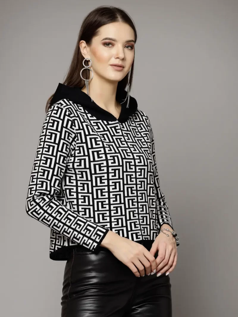 Geometric Self Design Hooded Pullover
