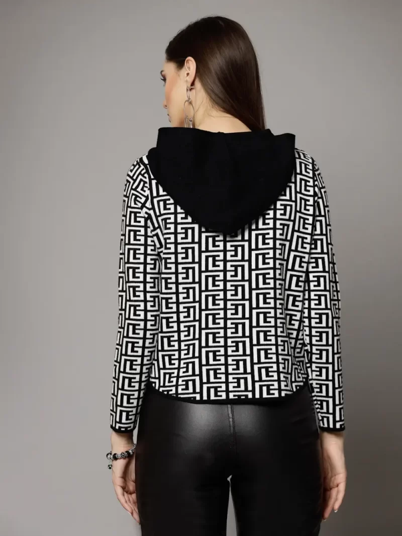 Geometric Self Design Hooded Pullover