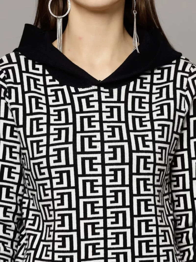 Geometric Self Design Hooded Pullover