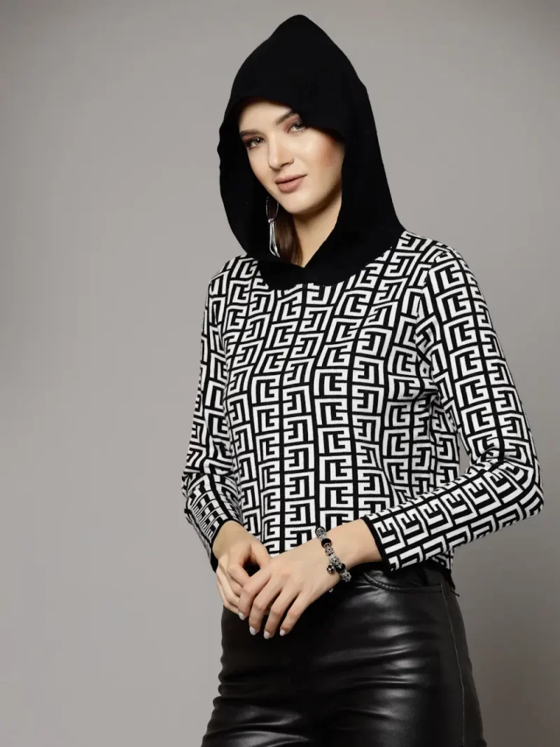 Geometric Self Design Hooded Pullover
