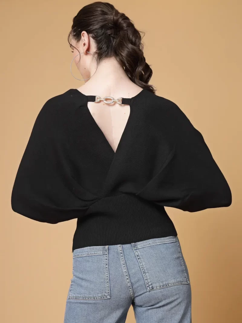 V Neck Cuffed Sleeves Pullover