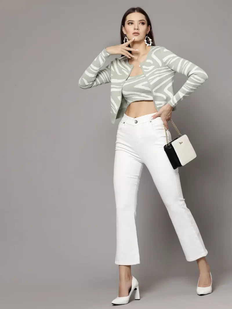 Abstract Printed Shoulder Straps Crop Top With Shrug