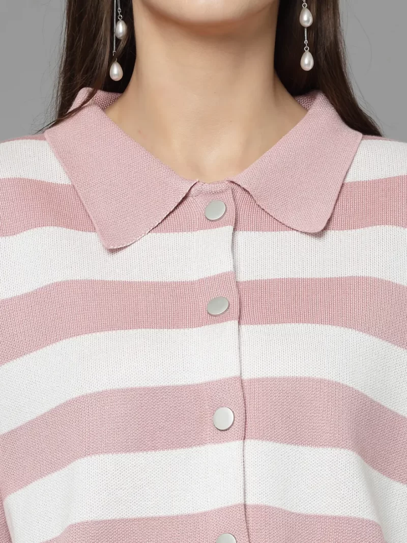Striped Shirt Collar Cardigan Sweater