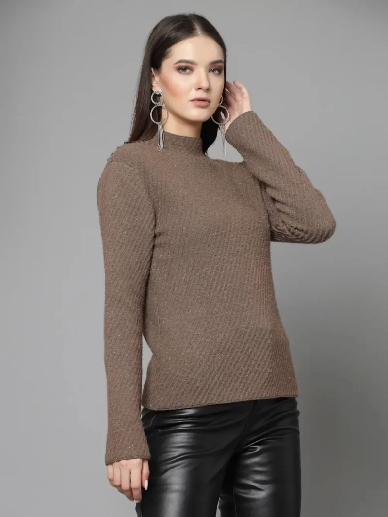 Ribbed High Neck Pullover