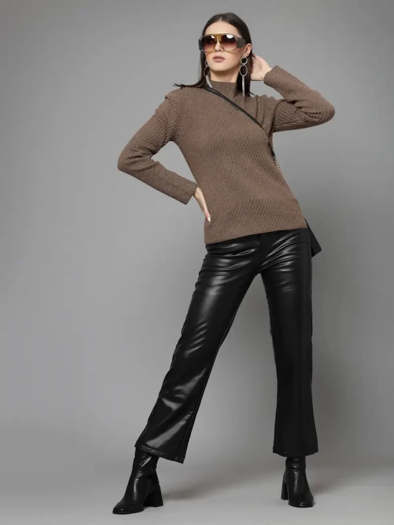 Ribbed High Neck Pullover