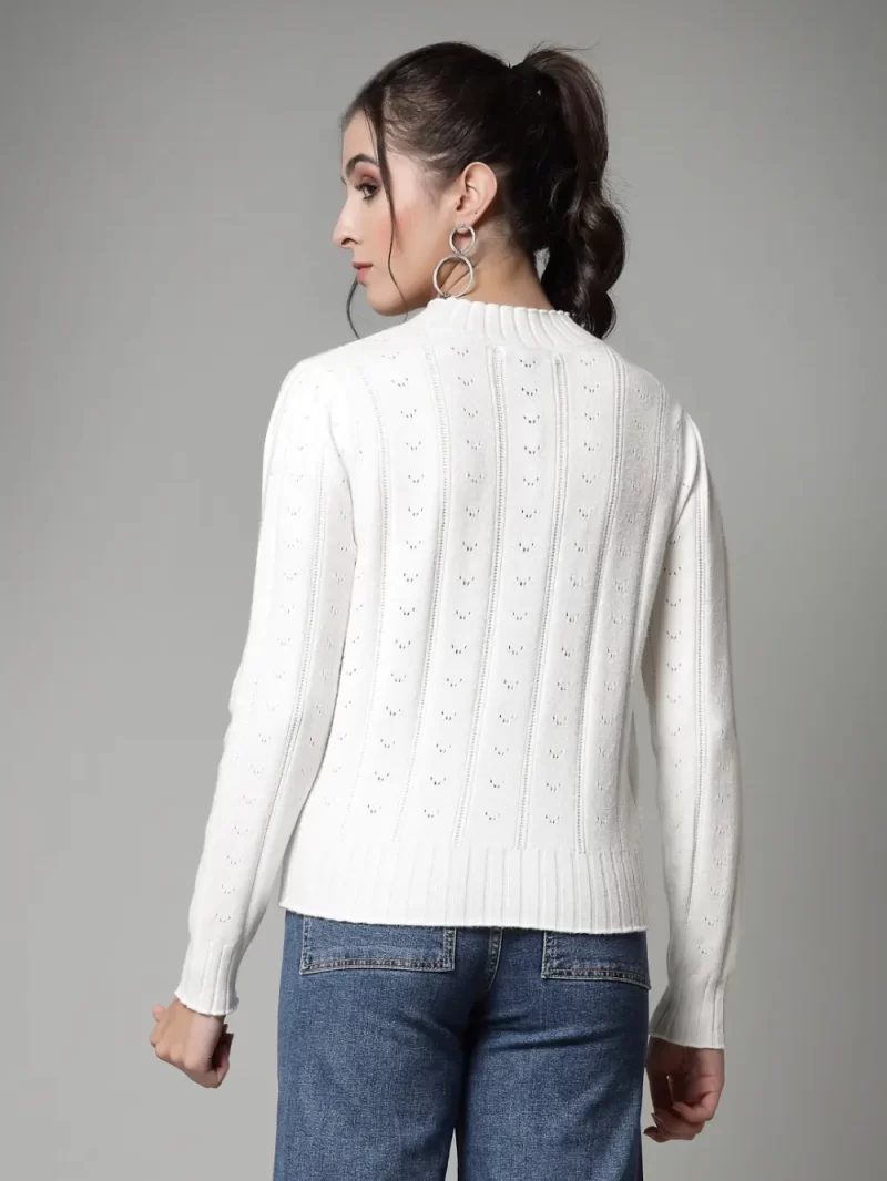 Open Knit Pullover Sweater With Embellished