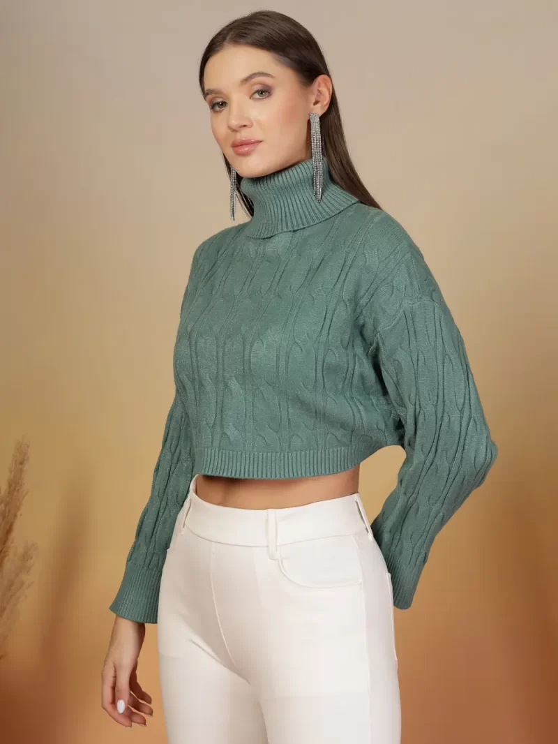 Cable Knit Turtle Neck Crop Pullover