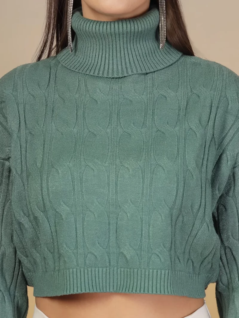 Cable Knit Turtle Neck Crop Pullover