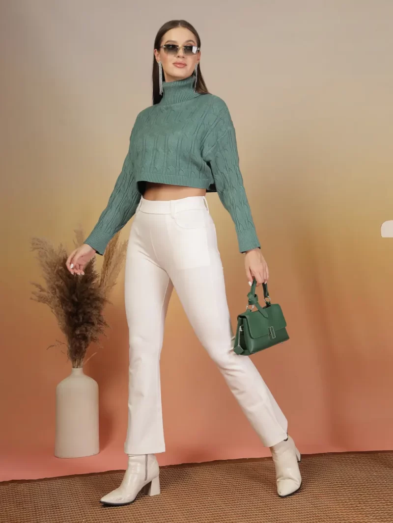Cable Knit Turtle Neck Crop Pullover