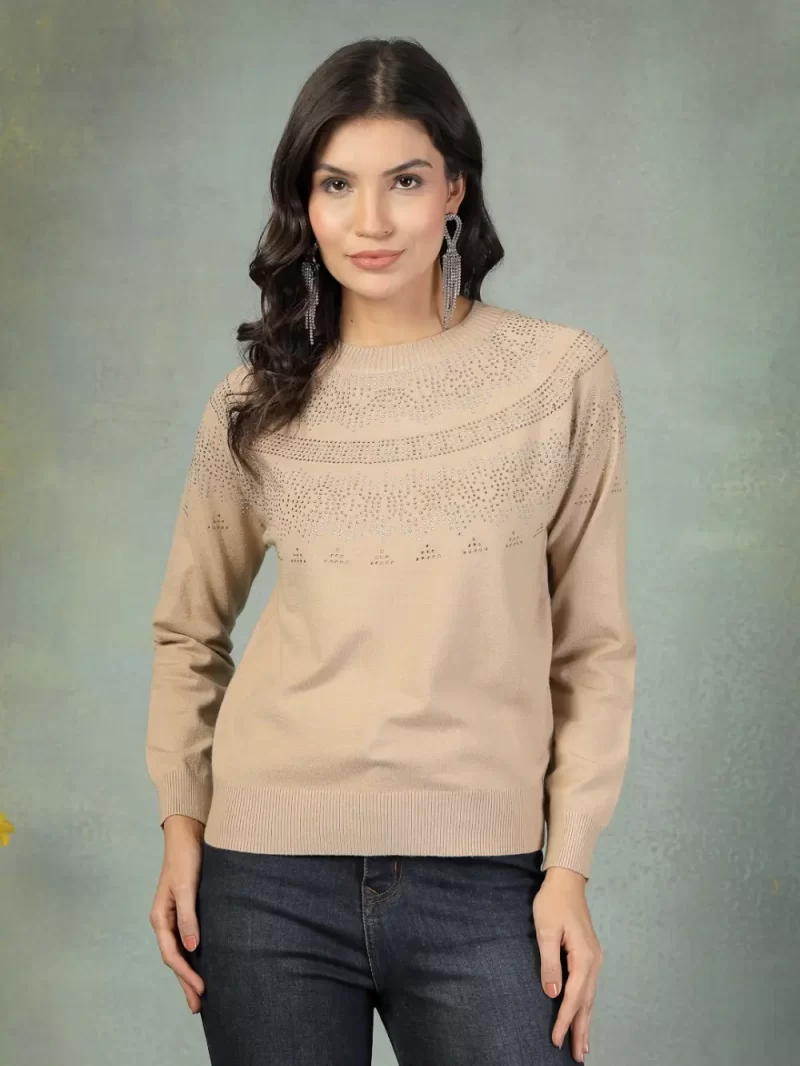 Embellished Detail Mock Collar Pullover Sweater