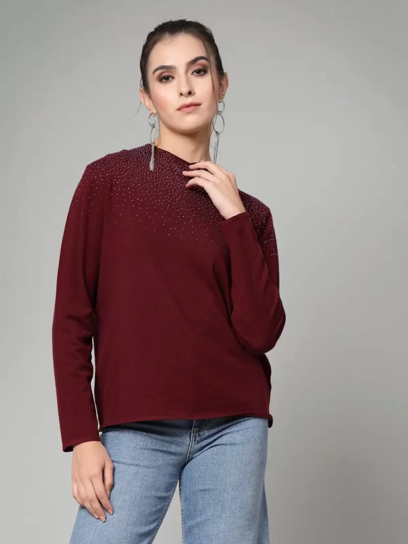 High Neck Embellished Detail Pullover