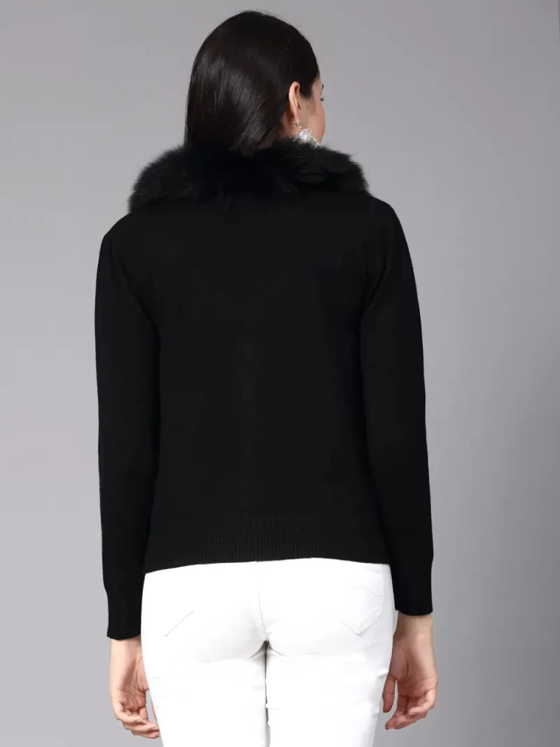 Long Sleeves Front-Open Sweater With Faux Fur