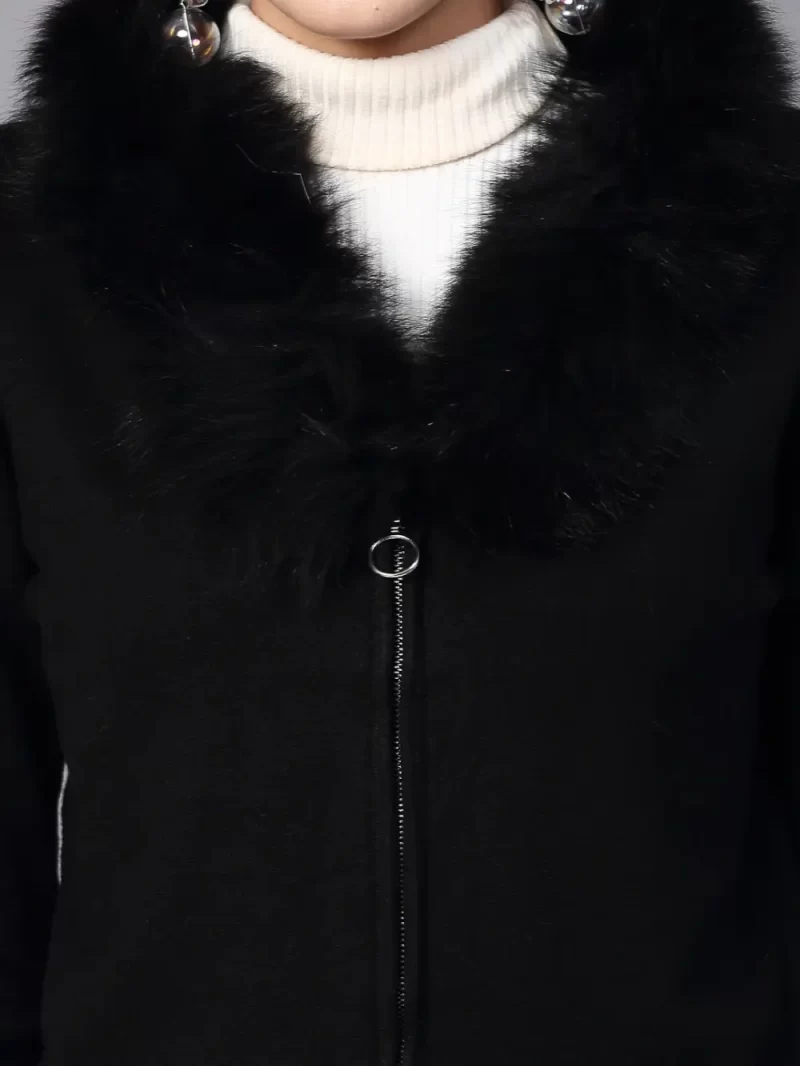 Long Sleeves Front-Open Sweater With Faux Fur