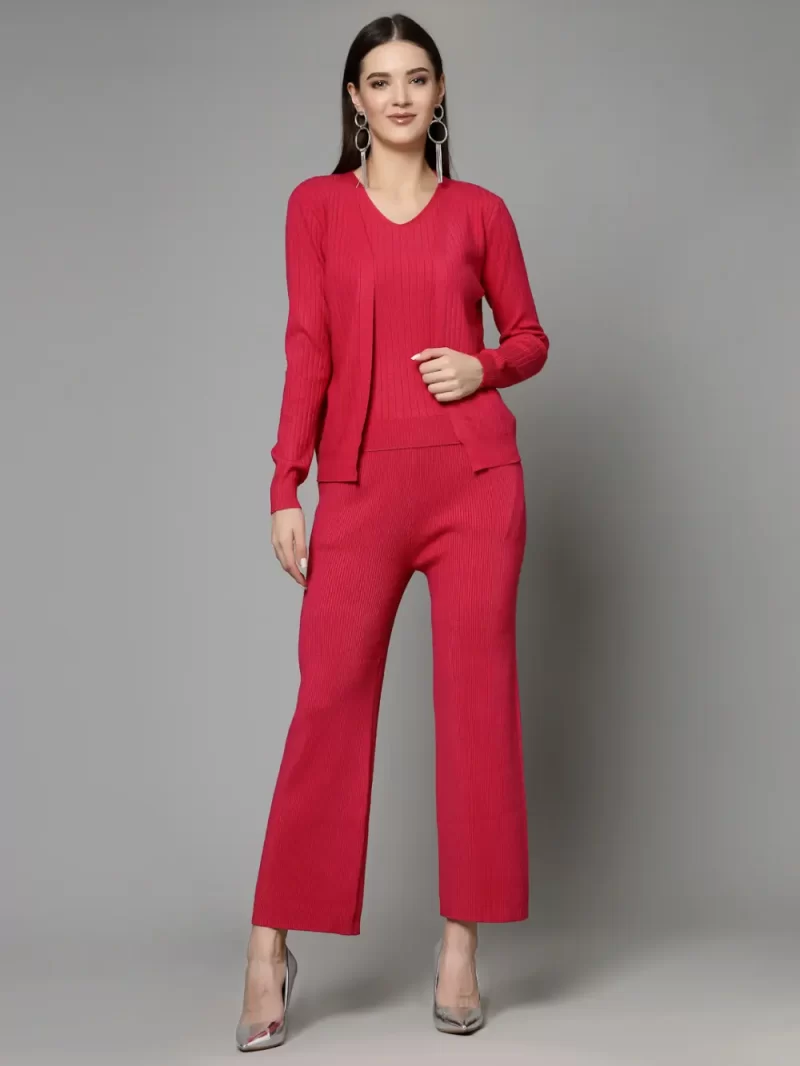 Ribbed Top & Trousers With Shrug Co-Ords