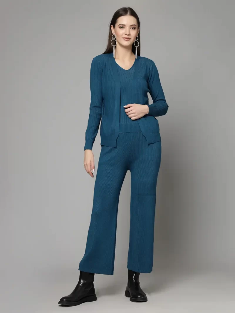 Ribbed Top & Trousers With Shrug Co-Ords