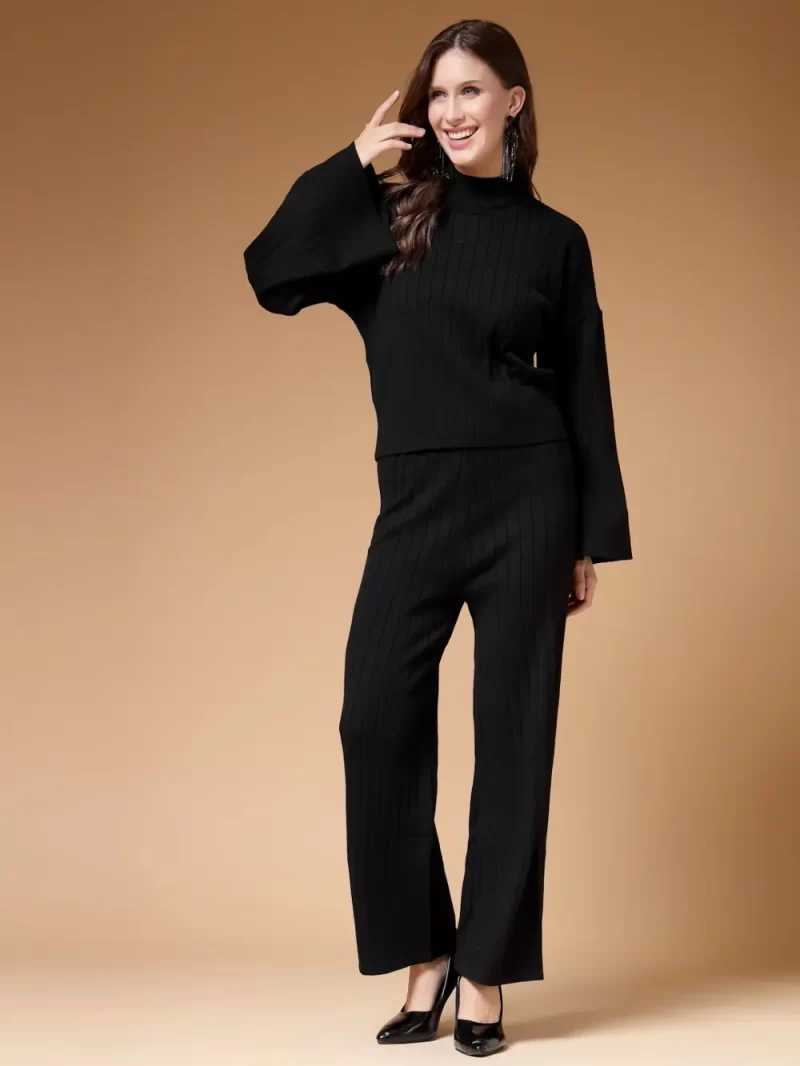 Self Design High Neck Sweatshirt With Trousers