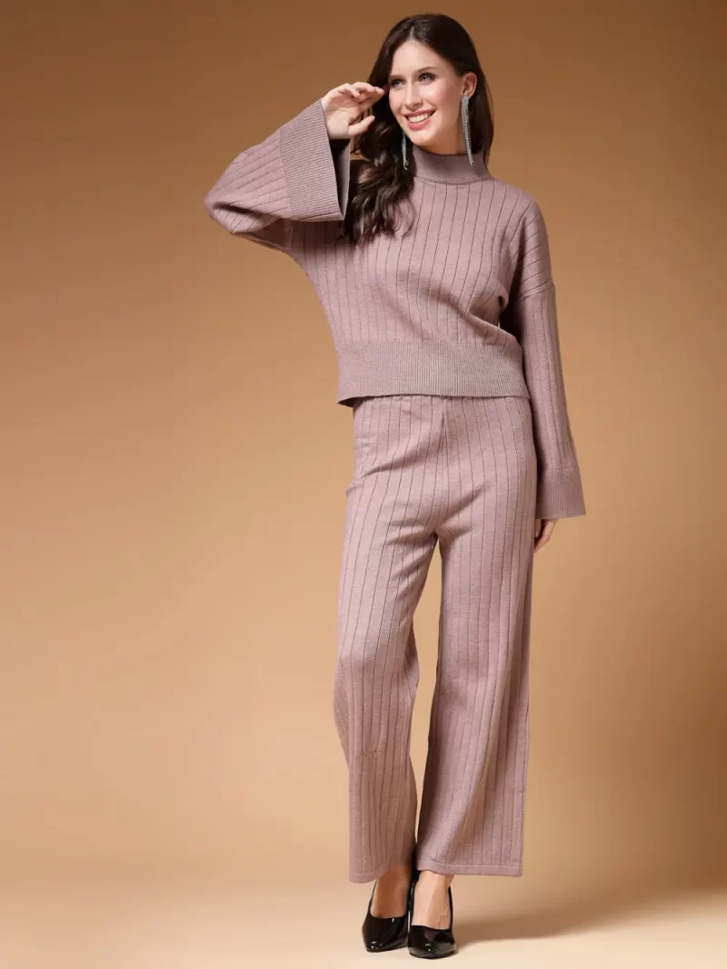 Self Design High Neck Sweatshirt With Trousers