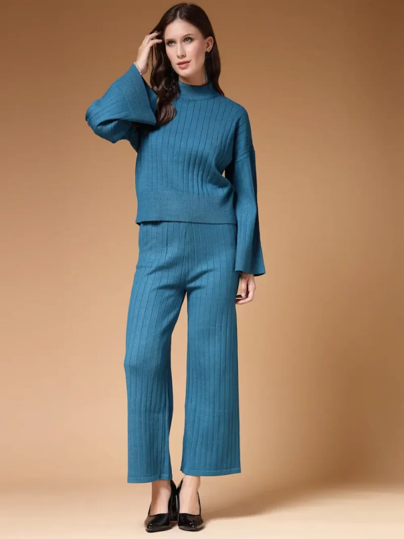 Self Design High Neck Sweatshirt With Trousers