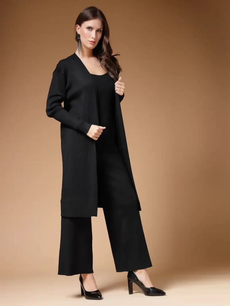 Self Design Shoulder Straps Top With Palazzo & Long Shrug