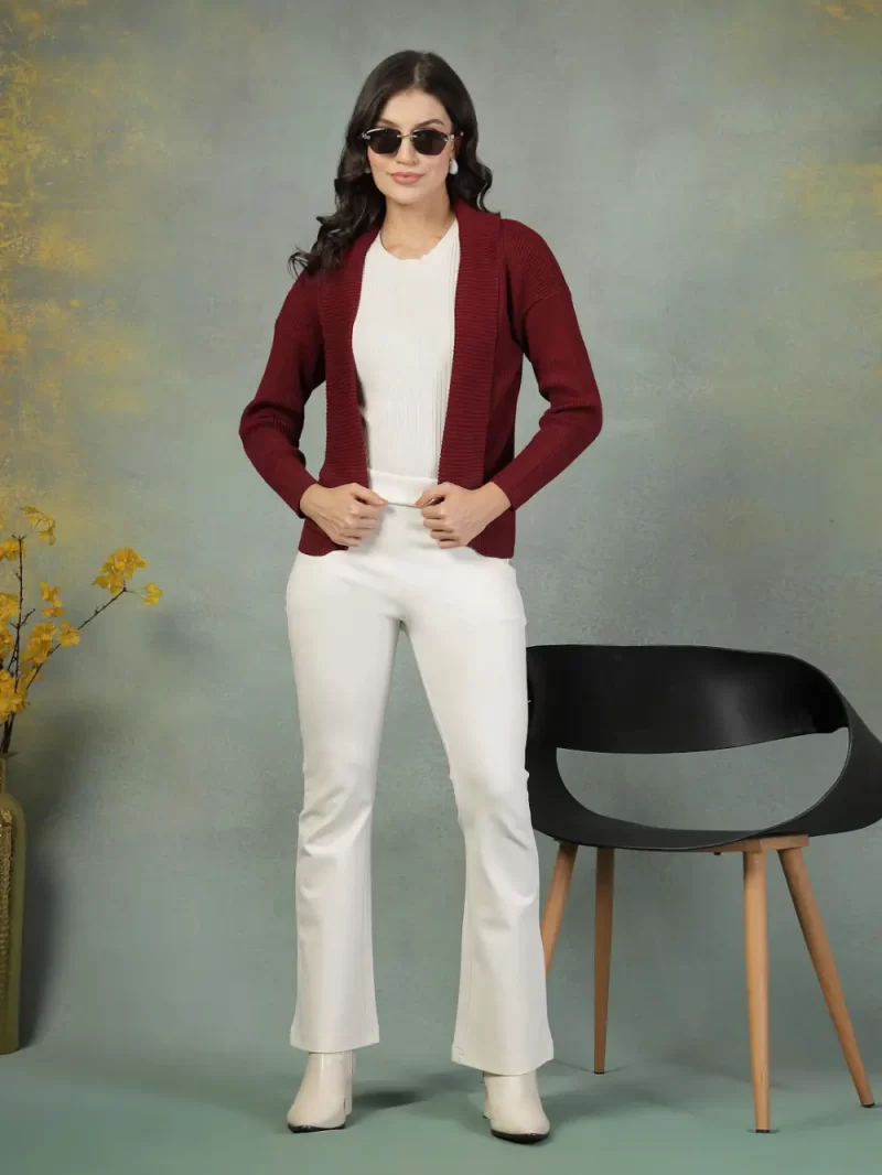 Women Long Sleeves Open Front Longline Shrug