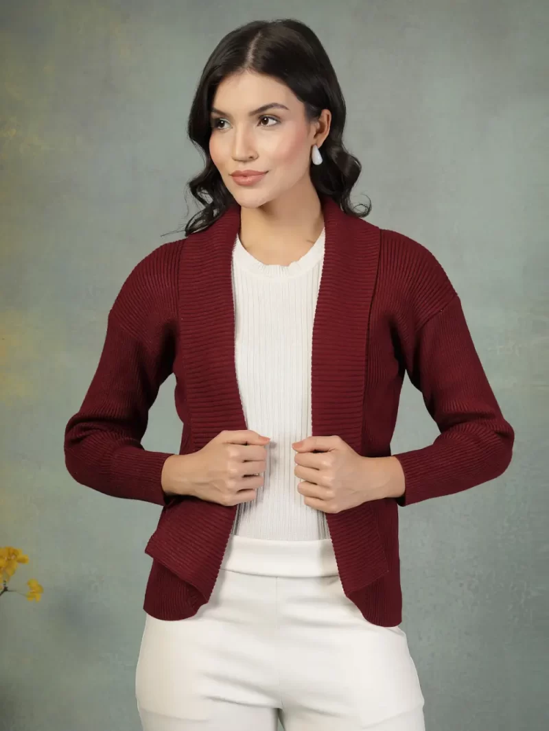 Women Long Sleeves Open Front Longline Shrug