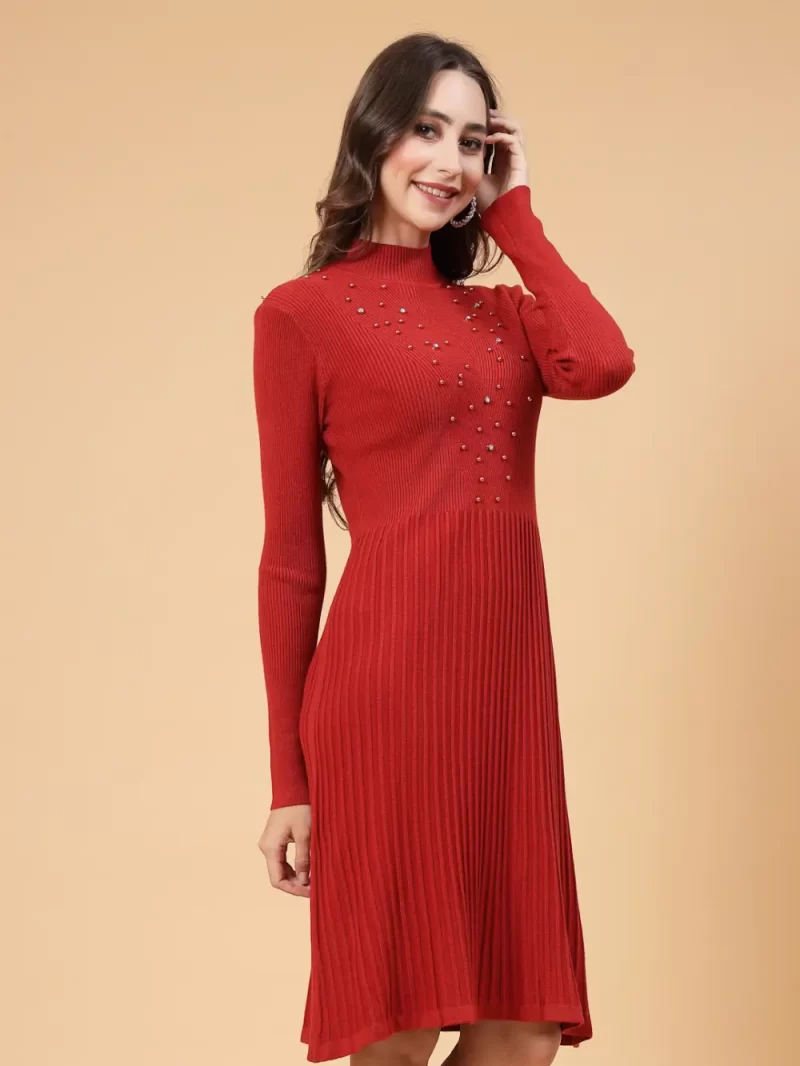Striped Embellished A-Line Dress