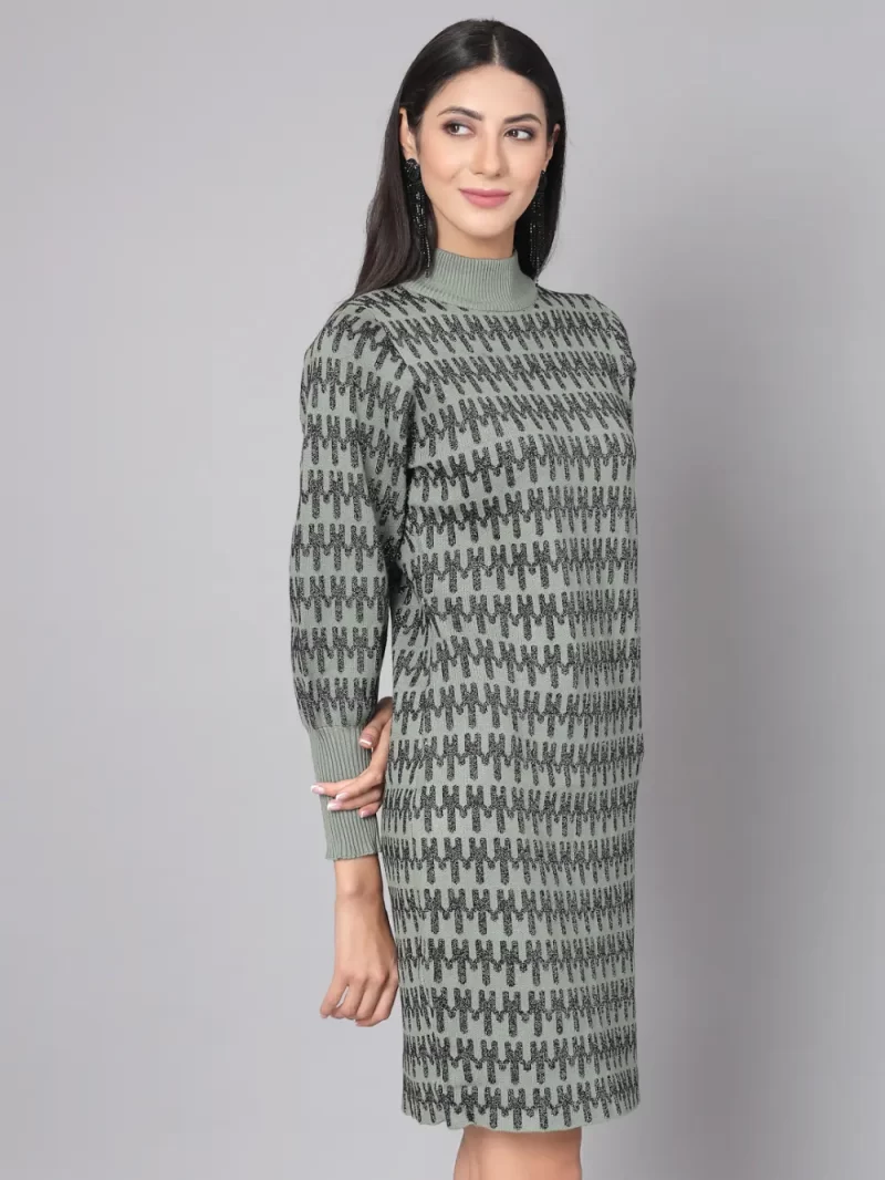 Geometric Printed High Neck Cuffed Sleeves T-Shirt Dresses