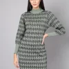 Geometric Printed High Neck Cuffed Sleeves T-Shirt Dresses